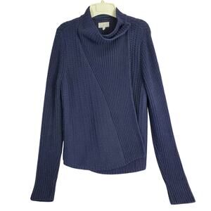 Lou & Grey Womens Chunky Knit Wrap Sweater Size M Navy Blue Ribbed Knit Cardigan